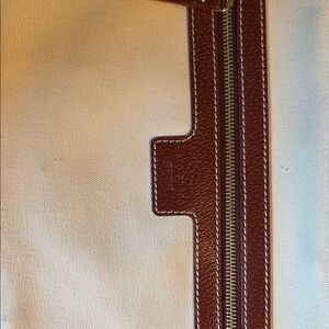 Kate Spade Cream and Brown Fold Over Canvas and Leather Clutch